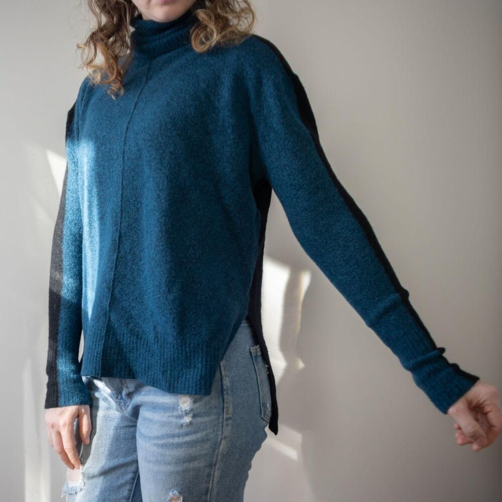 Athleisure Merino Wool Sportswear Sweater Teal Black Turtleneck Merino Wool